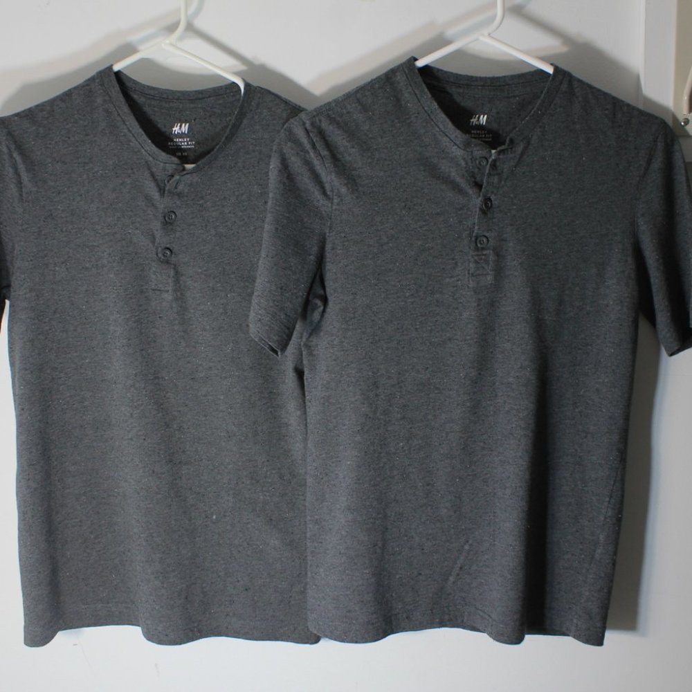 H&M - TWO (2) Henleys Dark Grey XS Men